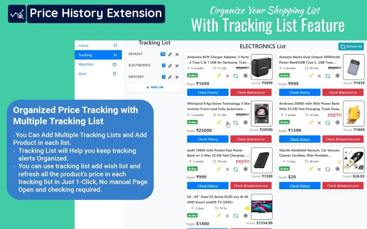 Tracking List: List Feature Helps you Track Price & Compare Products within same list on Single Screen